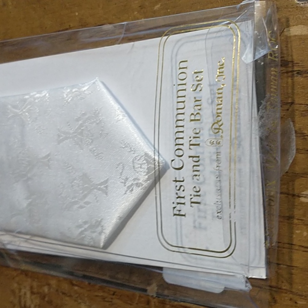 NIB First Communion Tie & Tie Bar Set White